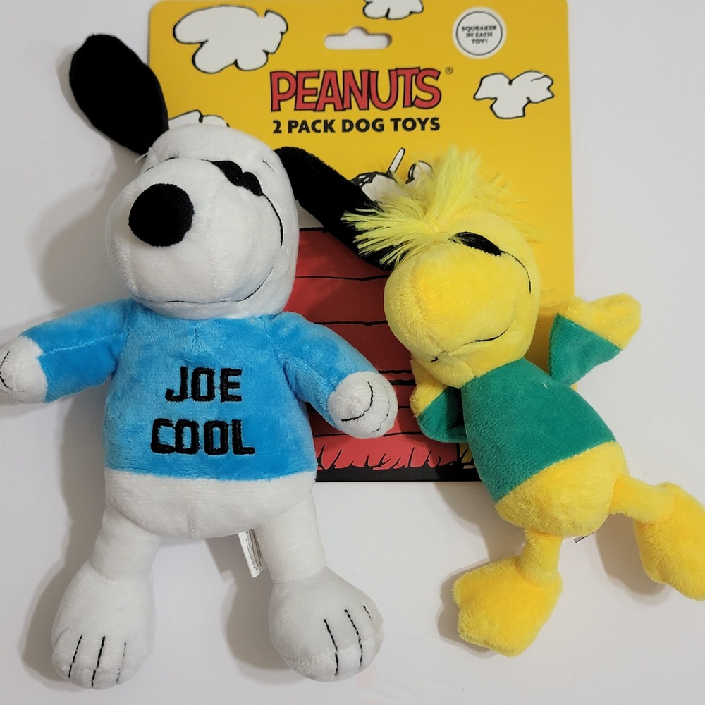 Peanuts Snoopy Joe Cool and Woodstock 2 Pack Plush Squeaker Dog Toys New